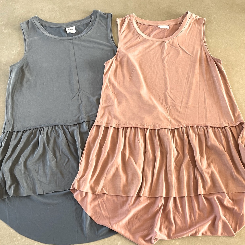 Dusty Blue and Pink Peplum Ruffle Sleeveless Tops